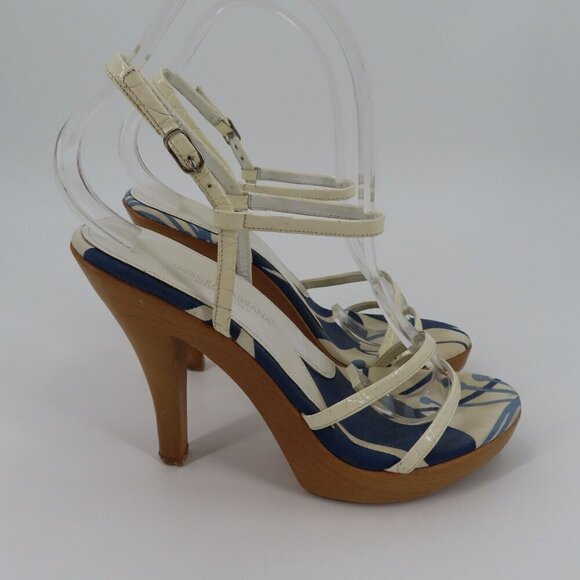 Dolce & Gabbana 38 EU 8 US Patent Strappy Wood Platform Heel Sandals Italy - Picture 8 of 16
